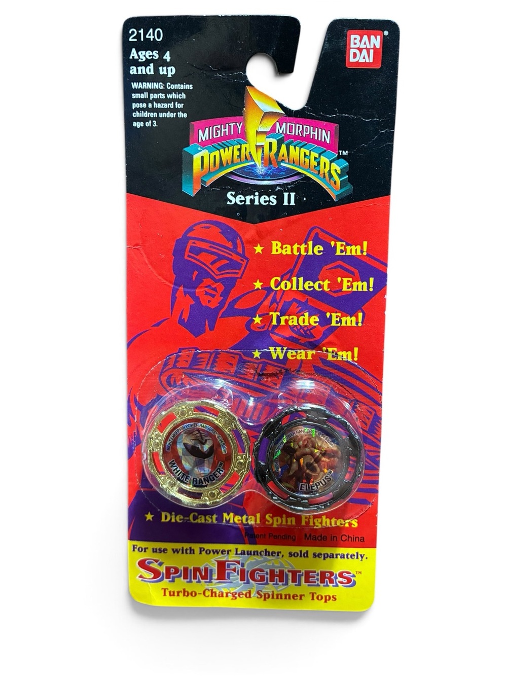 Vintage 1994 Power Rangers Series II Spin Fighters White Ranger Elepus Sealed